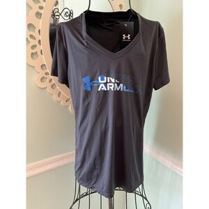 UNDER ARMOUR S Gray‎ blue logo v neck t-shirt Short Sleeve  NWT